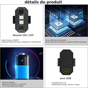 Lumières stroboscopiques d'avion à 4 couleurs et chargement USB