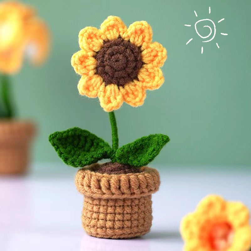 Fleurs en pot au crochet tricotées à la main