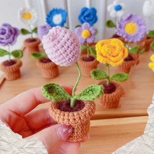 Fleurs en pot au crochet tricotées à la main