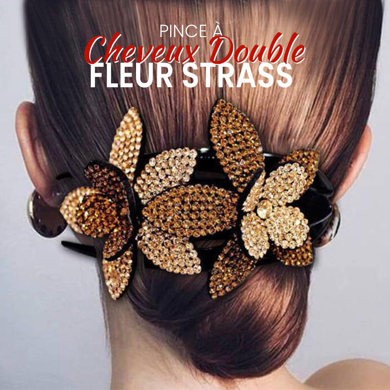 Pince à cheveux double fleur strass