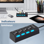 Concentrateur USB Haute Vitesse à Plusieurs Ports avec Interrupteurs Indépendants