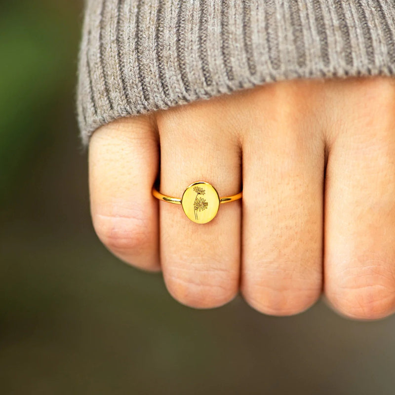 Bague Fleur Mois de Naissance Gravée