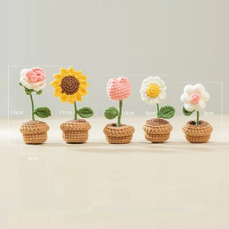 Fleurs en pot au crochet tricotées à la main