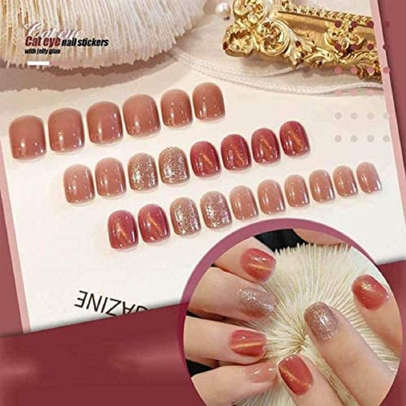 Mystérieux Cat Eye Patch Ongles avec Jelly Gum (24PCS)