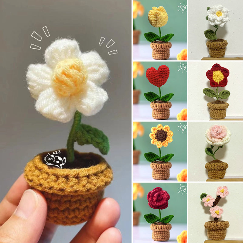 Fleurs en pot au crochet tricotées à la main