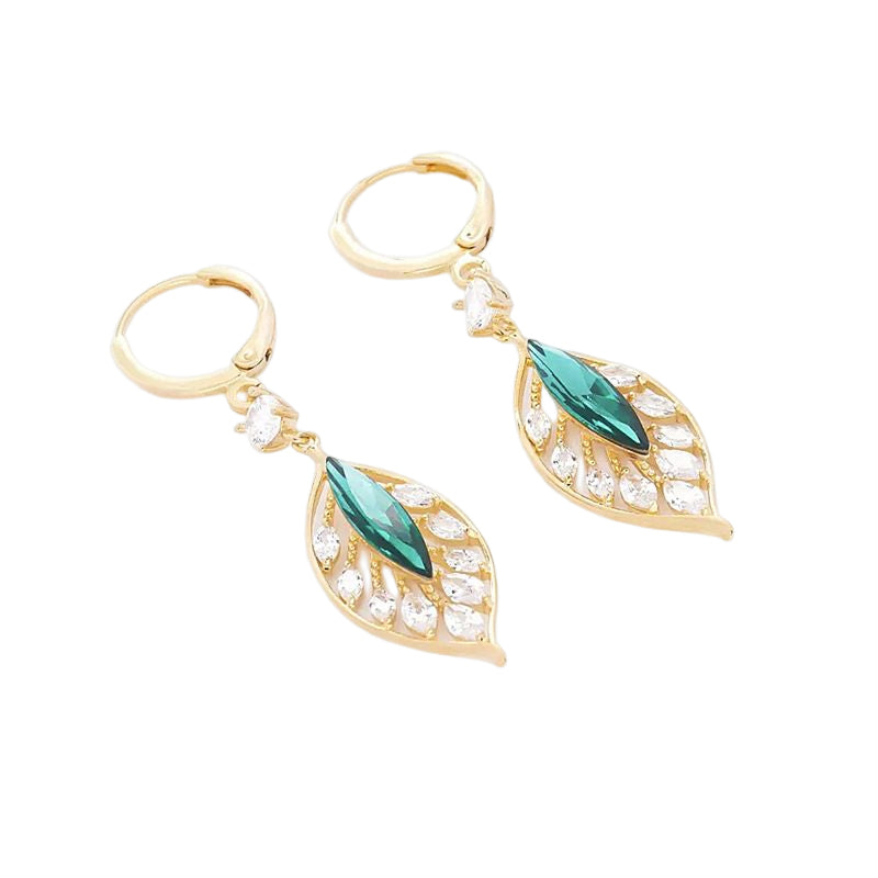 Boucles d'Oreilles en Acorite Verte en forme de Feuille