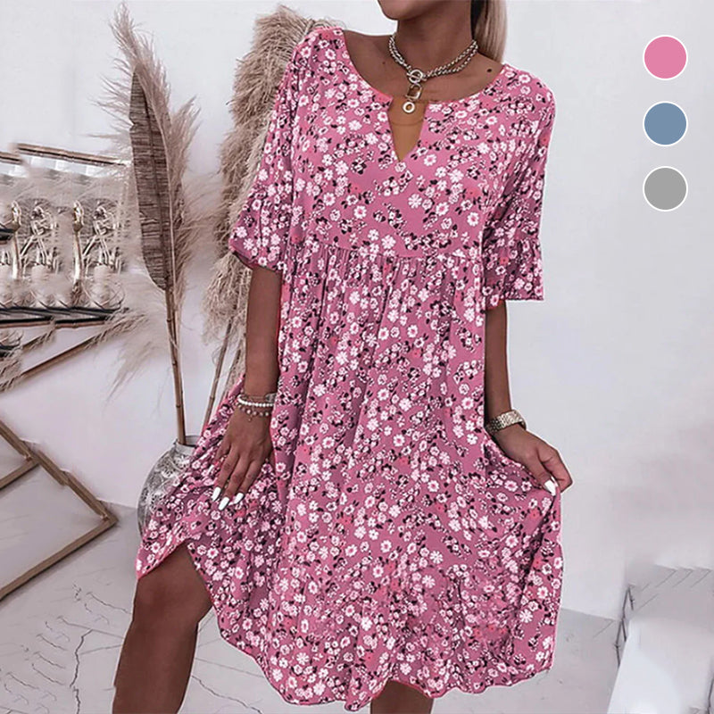 Robe à Demi-manches à Imprimé Floral