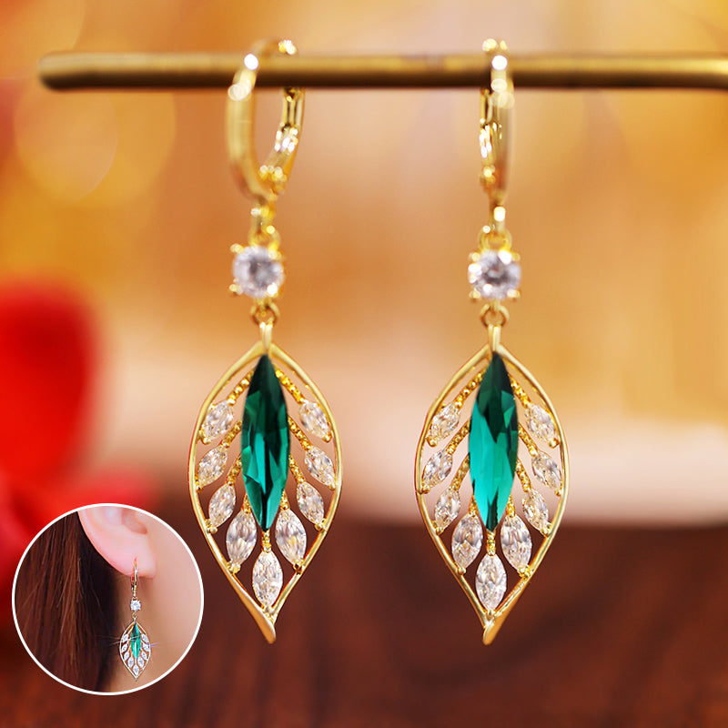 Boucles d'Oreilles en Acorite Verte en forme de Feuille