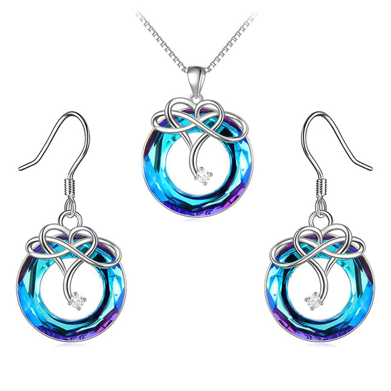 Ensemble de collier et de boucles d'oreilles en cristal d'amour infini